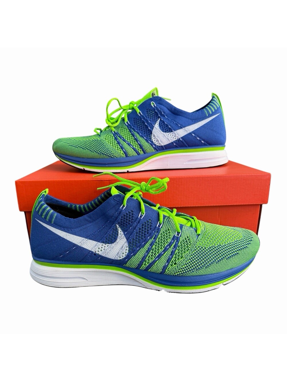 Nike Flyknit Trainer+ Varsity Royal Electric Green Size 10 Mens Sneakers VNDS